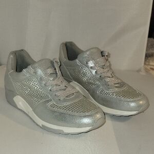 Wanted Women's Size 12 Silver Perforated Glitter Sneakers.